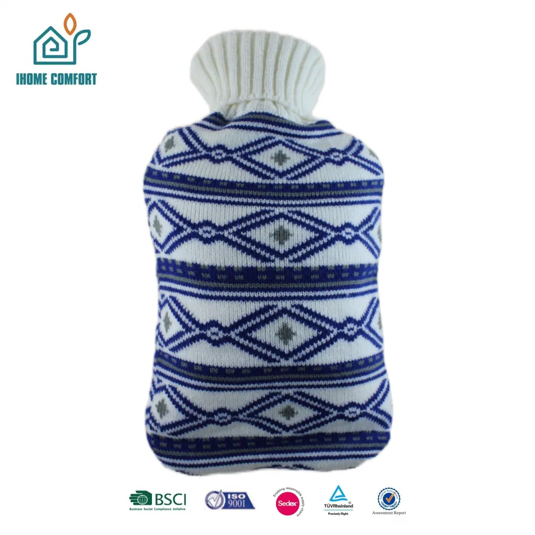 Hot Natural Rubber Water-Filling Hot-Water Bag Portable with Knitted Cover Winter Warm Washable Reusable