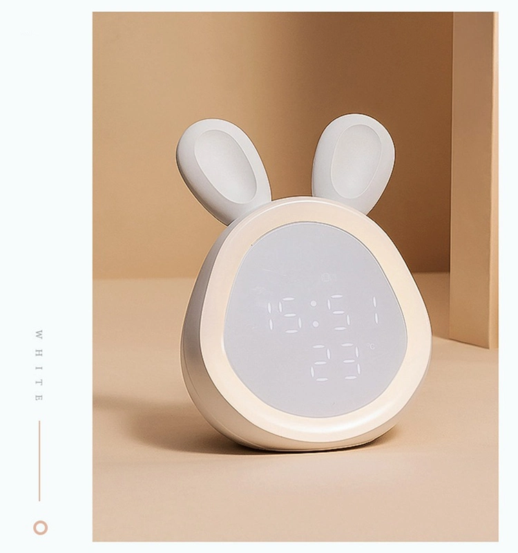 Rechargeable Table Baby Rabbit Lamp Silicone Temperature Alarm Clock Bedside Animal Night Light