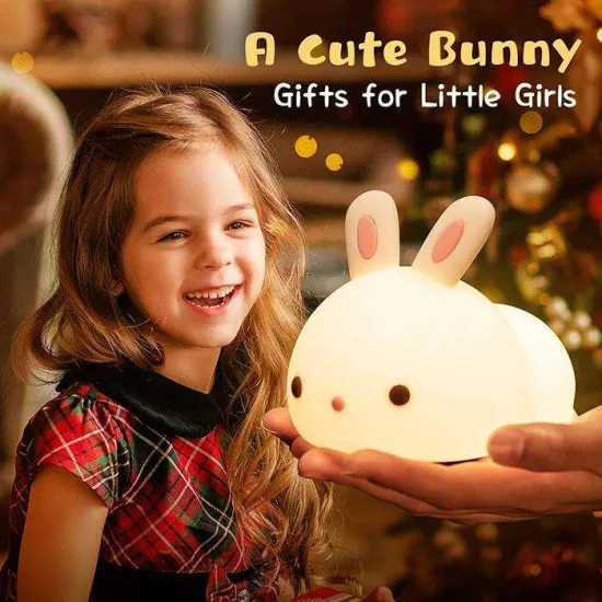 Hot Sale Cute Battery Baby Rabbit Bunny up Silicone Animal Night Light