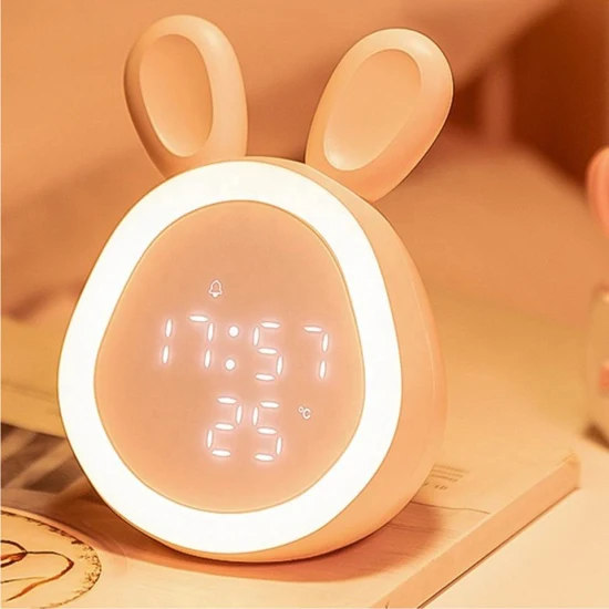 Rechargeable Table Baby Rabbit Lamp Silicone Temperature Alarm Clock Bedside Animal Night Light